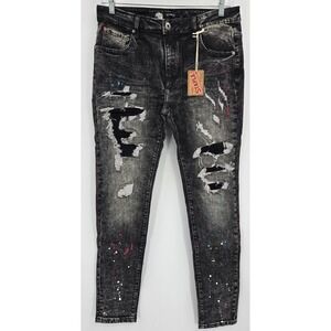 Staple Jeans Mens 40x34 Pigeon Work Clothes‎ Black Distressed Skinny Stretch